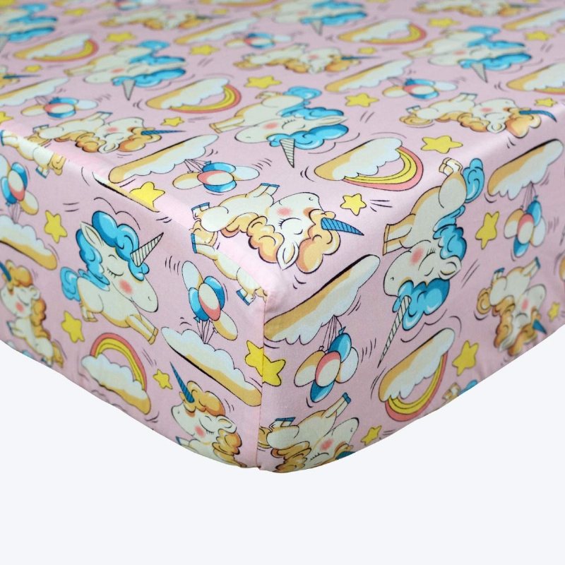 Unicorn Spjälsäng Lakan Blush Pink Baby Girl 100 % Bomull Mjuk Av Sängkläder Set