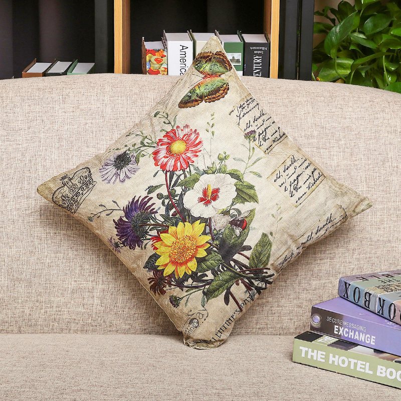 Vintage Blomma Bomull Linne Kuddfodral Soffa Heminredning