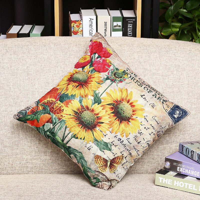 Vintage Blomma Bomull Linne Kuddfodral Soffa Heminredning