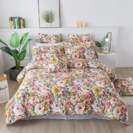 Vintage Blommigt Påslakanset 3 St Shabby Fransk Lantlig Stil Trädgårdsblomma Sängkläder Set 100% Bomull Flickor Med Elegant Pion Tryckt
