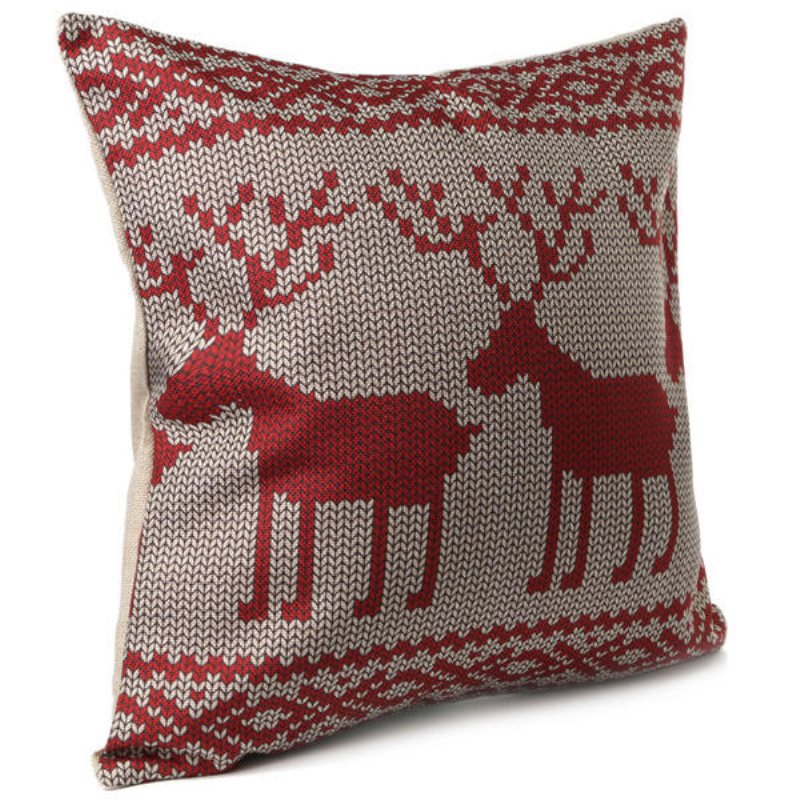 Vintage Christmas Series Deer Throw Kuddfodral Linne Bomull Fyrkantigt Soffkuddfodral