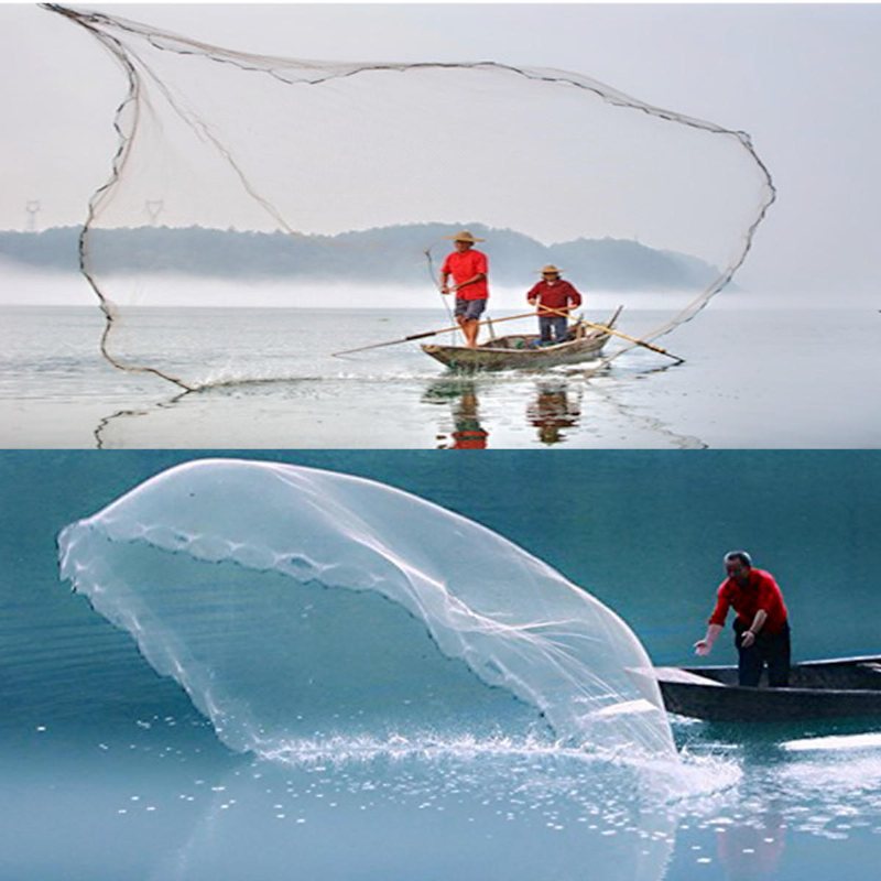 12 X24ft Fisknät Nylon Mono Mesh Enkelt Kast Handgjutning 7.2 M Sänkor