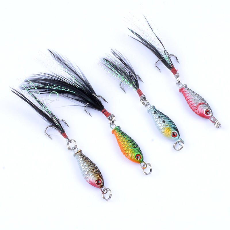 4st/set 3.2 cm 6g Penna Fiskedrag Topp Vatten Metall 3d-tryck Konstgjorda Hårda Beten