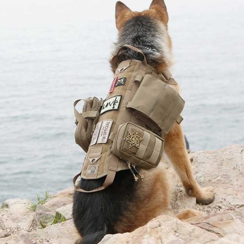 600d Nylon Taktiska Hundvästar Militära Hundkläder Med Förvaringsväska Träning Lastbärande Sele