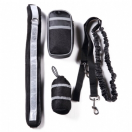 Nylon Pet Running Dog Strip Elastiskt Koppel Dragkedja Bag Reflekterande Midjebälteshållare Set