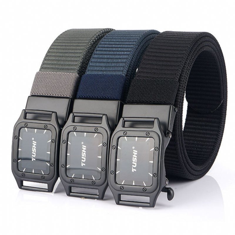 Tushi Punch Free Automatiskt Spänne Andas Nylon Midjebälten Taktiskt Bälte Fritid Metall Press Herr Midjeband
