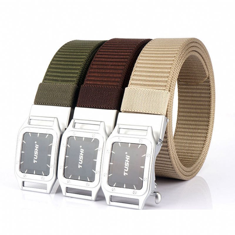 Tushi Punch Free Automatiskt Spänne Andas Nylon Midjebälten Taktiskt Bälte Fritid Metall Press Herr Midjeband