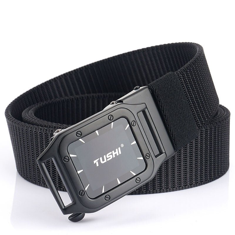 Tushi Punch Free Automatiskt Spänne Andas Nylon Midjebälten Taktiskt Bälte Fritid Metall Press Herr Midjeband