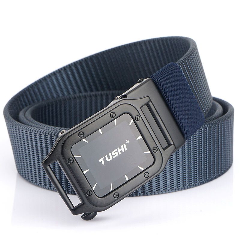 Tushi Punch Free Automatiskt Spänne Andas Nylon Midjebälten Taktiskt Bälte Fritid Metall Press Herr Midjeband