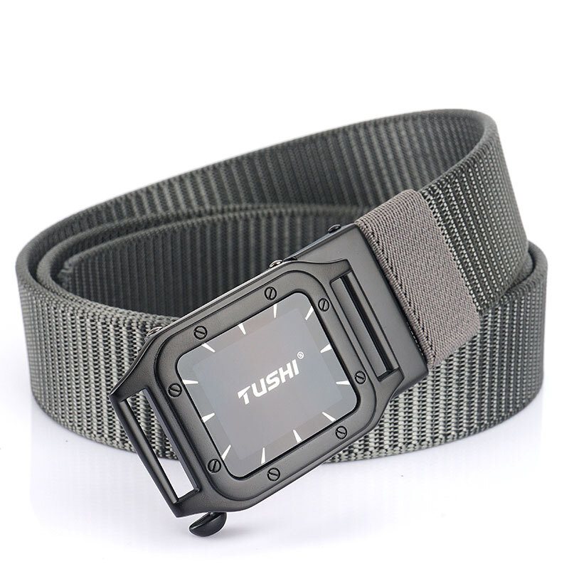Tushi Punch Free Automatiskt Spänne Andas Nylon Midjebälten Taktiskt Bälte Fritid Metall Press Herr Midjeband
