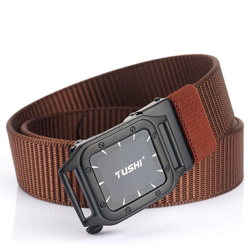 Tushi Punch Free Automatiskt Spänne Andas Nylon Midjebälten Taktiskt Bälte Fritid Metall Press Herr Midjeband