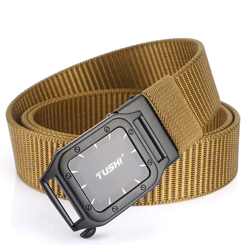 Tushi Punch Free Automatiskt Spänne Andas Nylon Midjebälten Taktiskt Bälte Fritid Metall Press Herr Midjeband