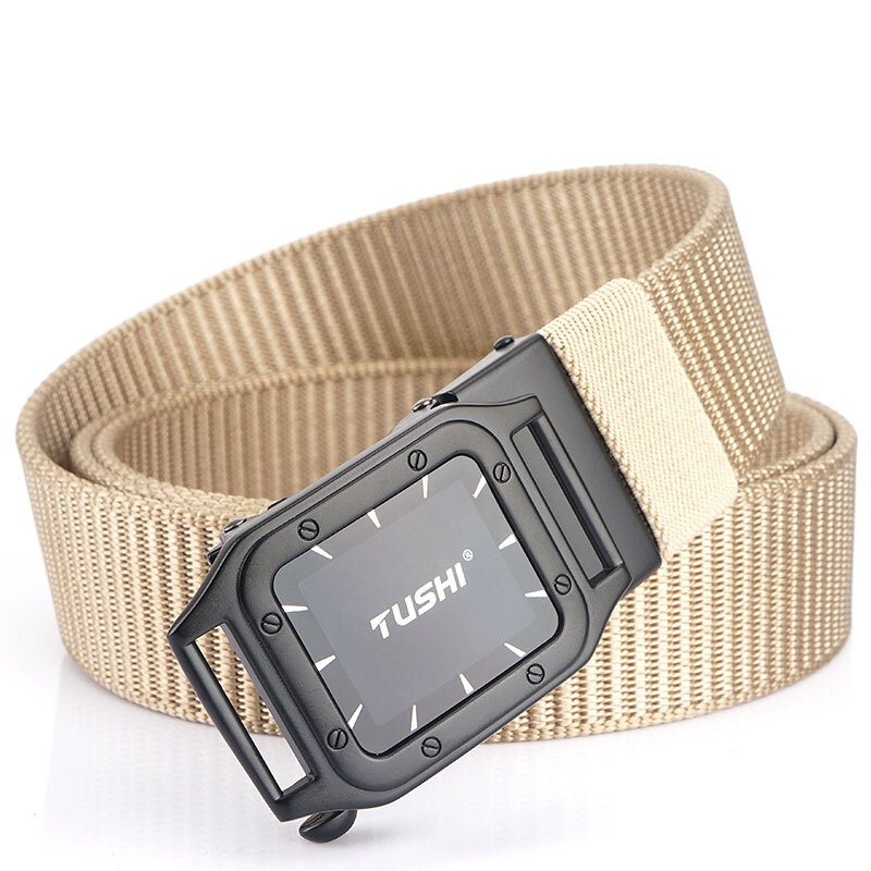 Tushi Punch Free Automatiskt Spänne Andas Nylon Midjebälten Taktiskt Bälte Fritid Metall Press Herr Midjeband
