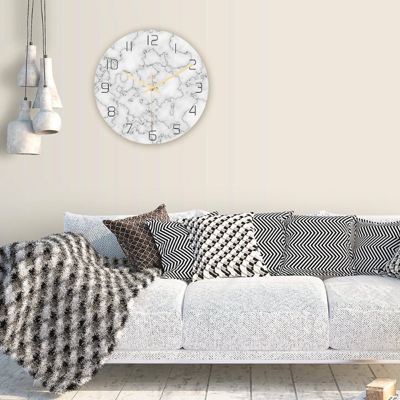 Cc014 Creative Marble Pattern Väggklocka Mute Wall Clock Quartz För Hemkontorsdekorationer