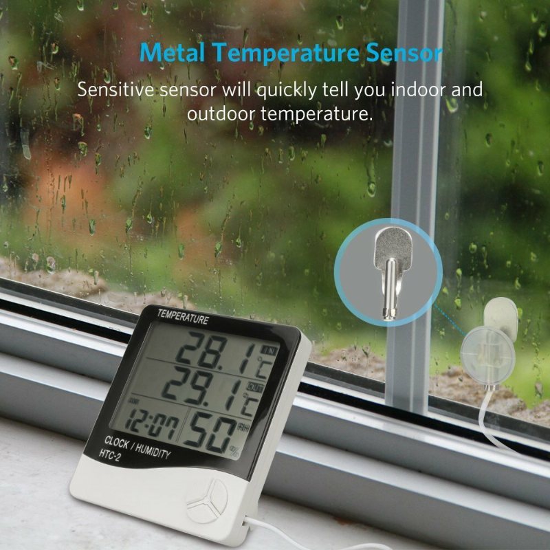 Digital Hygrometer Lcd Temperatur Luftfuktighet 3m Probe Cord Stor Display