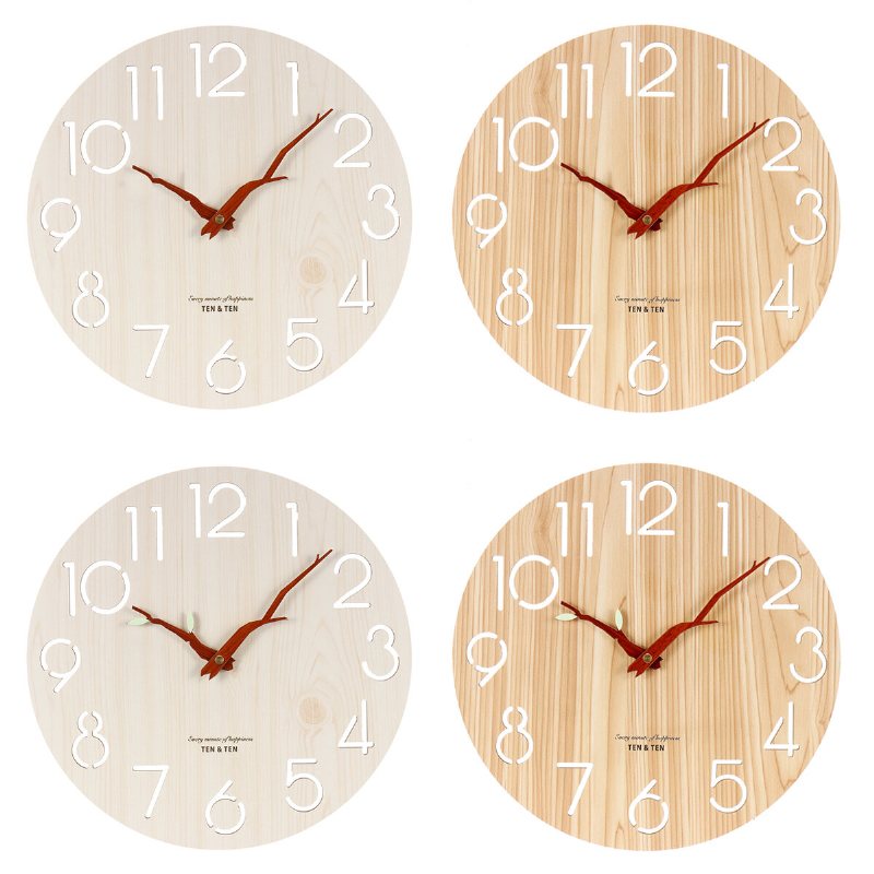 Lysande Löv Trä 3d Väggklocka Modern Design Nordisk Barnrum Dekoration Köksklocka Konst Hollow Wall Watch