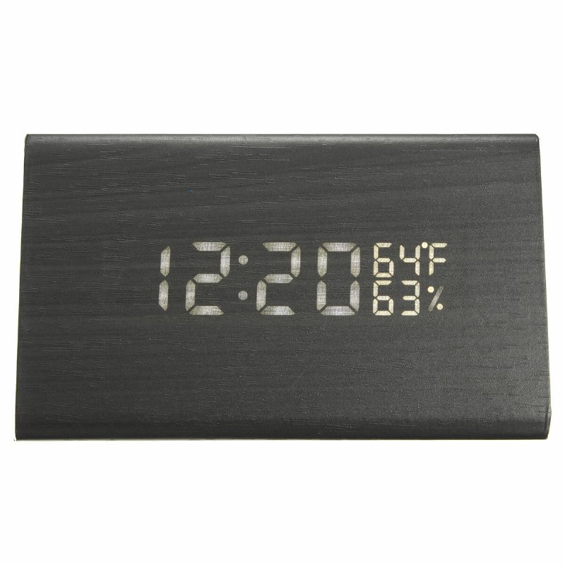 Usb Röststyrning Trä Triangel Temperatur Led Digital Väckarklocka Fukttermometer
