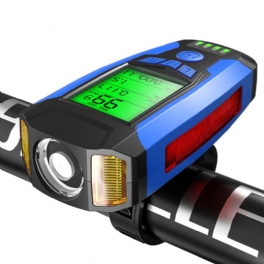 3-i-1 300lm Cob Cykelstrålkastare Lcd-skärm 5-läges Cykellampa 130db Cykelhorn Utomhuscykling