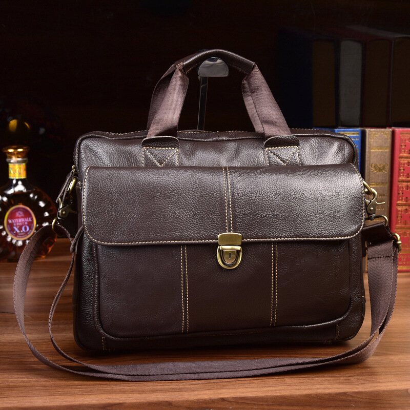 Axelväska I Rent Läder I Toppskikt För Män Casual Business Messenger Bagageväska