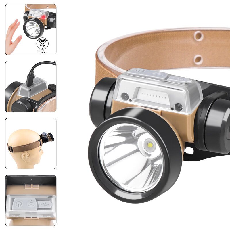 Bikight Xpe+cob Led Sensor Strålkastare Typ-c Usb Laddningshuvud Ficklampa 5 Lägen Rörelsesensor Huvudlampa Vit Rött Ljus För Camping Vandring Cykling