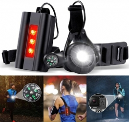 Multifunktion Varningsljus 4 Lägen Usb-bröstlampa Gå Joggingcykel Med Kompass För Actionkamera Cykelljus