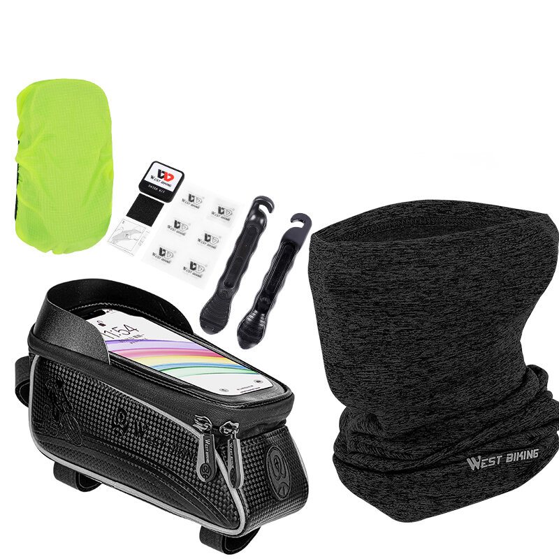 West Biking Cykelramväska Set Vattentät Cykelväska Med Pekskärm Däck Pry Bar Cykeldäcklappssats Vinter/sommar Face Scarf Mtb Road Bike Tillbehör