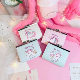 Cartoon Unicorn Pu Change Card Pack Kvinna Söt Spänne Plånbok Bag