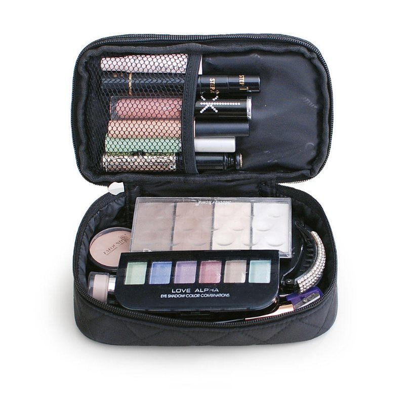 Dubbellager Nylon Dames Kosmetikaväska Vattentät Make Up Handväska Verktyg Organizer Pouch Tvätt Toalett