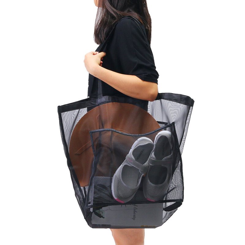 Mesh Beach Bag Toy Toy Bag Market Livsmedels- Och Picknickväska Med Extra Stora Fickor