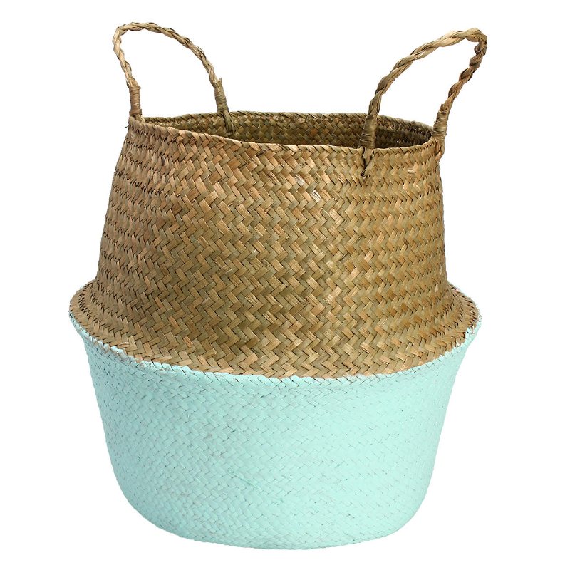 Seagrass Belly Storage Baskets Shopping Bag Box Organizer Plant Kruka Halvgrön