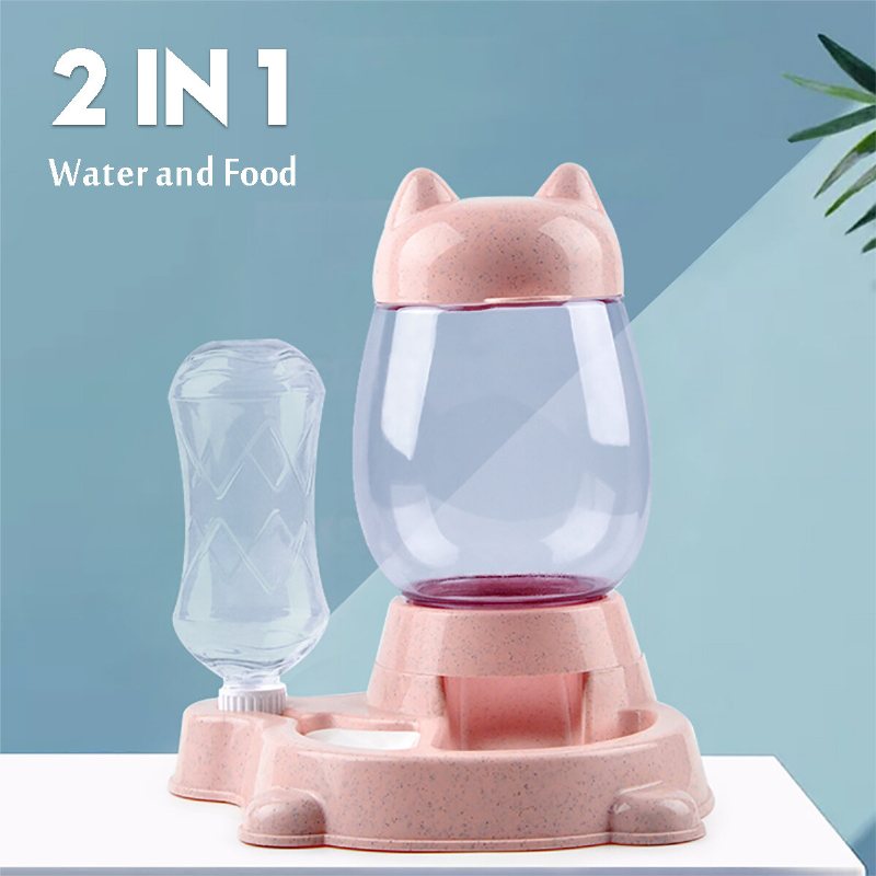 800ml+300ml Automatisk Sällskapsdjur Hund Katt Valp Dispenser 2 I 1 Mat Dryck Vatten Diskmatare