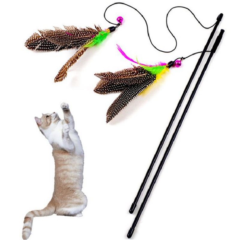 Cat Feather Toy Interactive Stick Wand Färgglad Teaser
