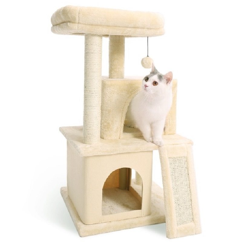 Kattträd Dubbelhus Plysch Abborre Skrapande Sisalstolpar Tower