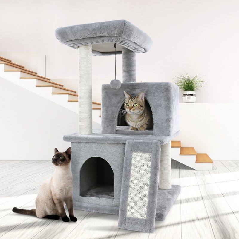 Kattträd Dubbelhus Plysch Abborre Skrapande Sisalstolpar Tower