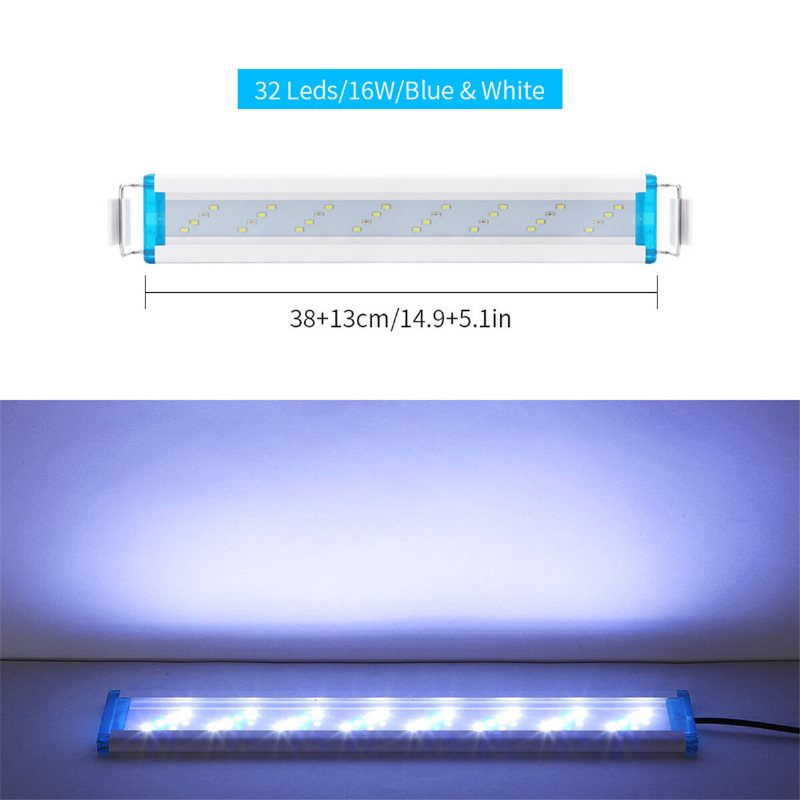 18-48 cm Akvariumlampa Aquarium Led-belysning Med Förlängningsbara Fästen Vita Och Blå Lysdioder Passar För Akvarium