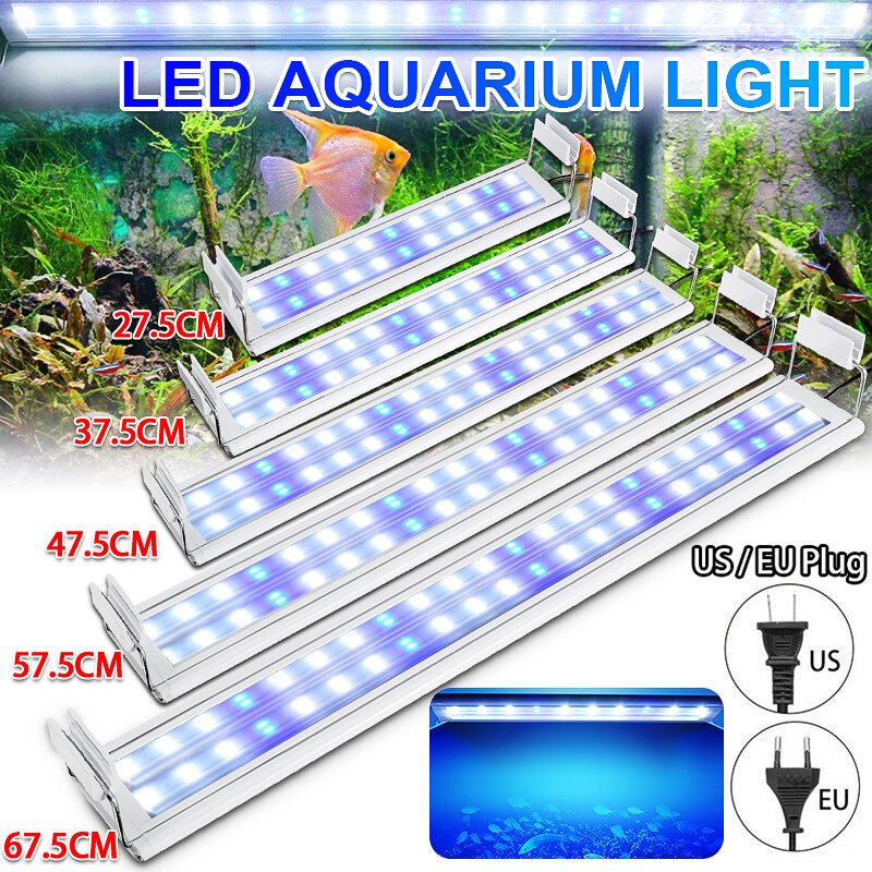 3/5/7/9w 220v Us-kontakt Fish Tank Lamp Led Energisnål Blå+vit Ljuslinjebrytare