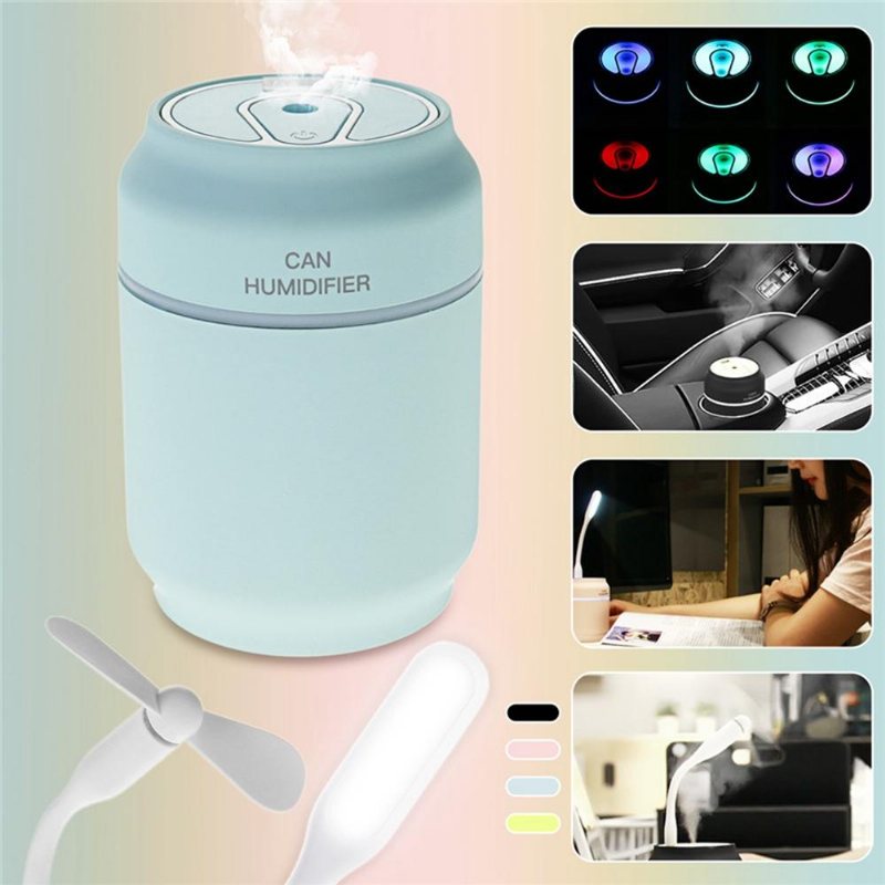 3 I 1 Mini Usb Luftfuktare Air Mist Led Rgb Nattljus Fläkt Luftspridare