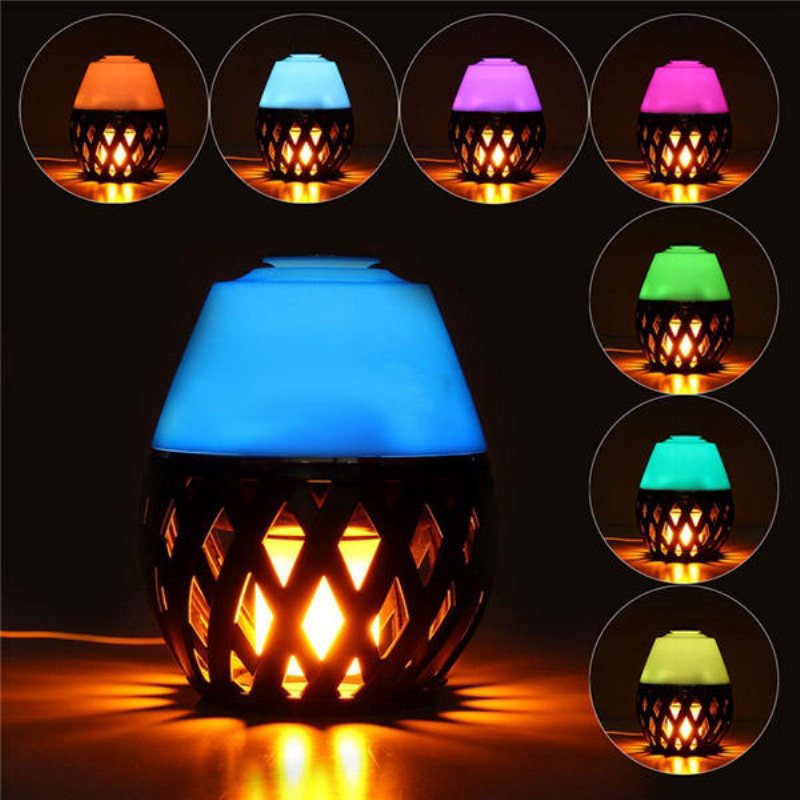 Färgglad Led Torch Flame Flicker Nattljus Luftfuktare Aroma Oil Diffuser Luftrenare