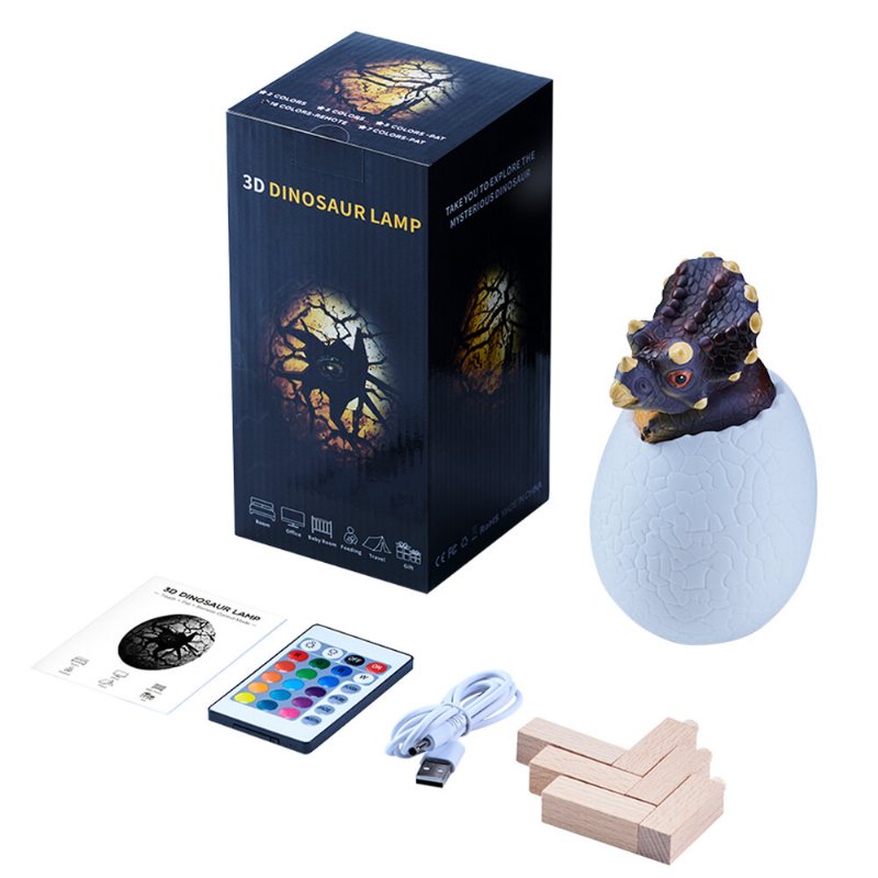 Kl-02 Dekorativ 3d Triceratops Ägg Smart Nattljus 16 Färger Fjärrkontroll Touch Switch Led Nattlampa Till Julklapp