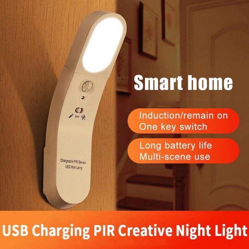 Roterbar Led-vägglampa Människokroppssensor Nattljus Usb Laddbar Pir-sensor Nödbelysning Ficklampa