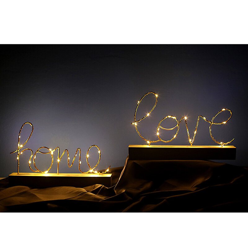 Trä Mini Led Nattlampa Hem Love Desktop Bokstavslampa Hem Party Inredning