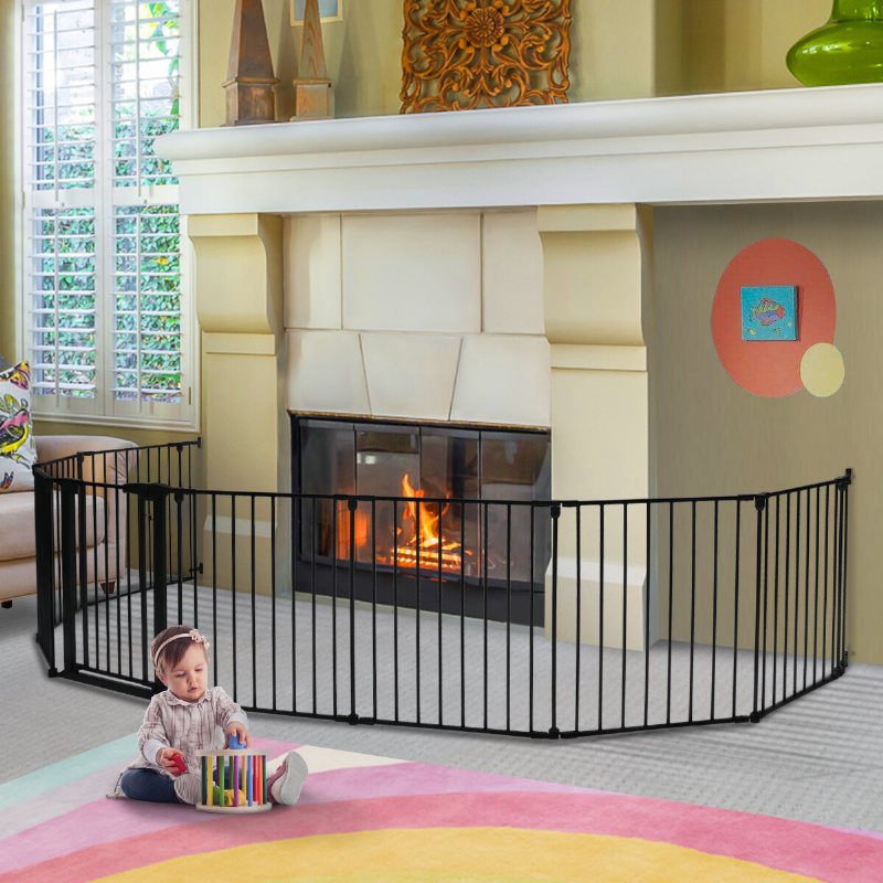 Comomy 198 Tum Lång Babygrind Extra Bred Play Yard 8 Panel Vikbar Säkerhetsgrind För Husdjursbarn Autostäng För Trappor Dörröppningar Barriärer 30'' Hög Svart