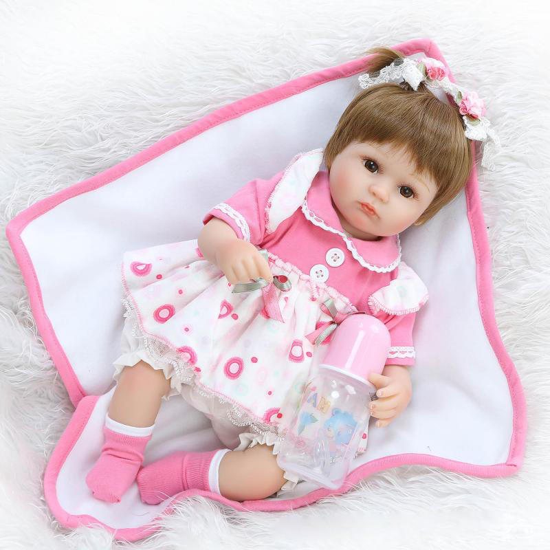 Npk 16 Tum 42 cm Reborn Baby Two Pigtail Mjuk Silikondocka Handgjorda Verklighetstrogna Girl Dolls