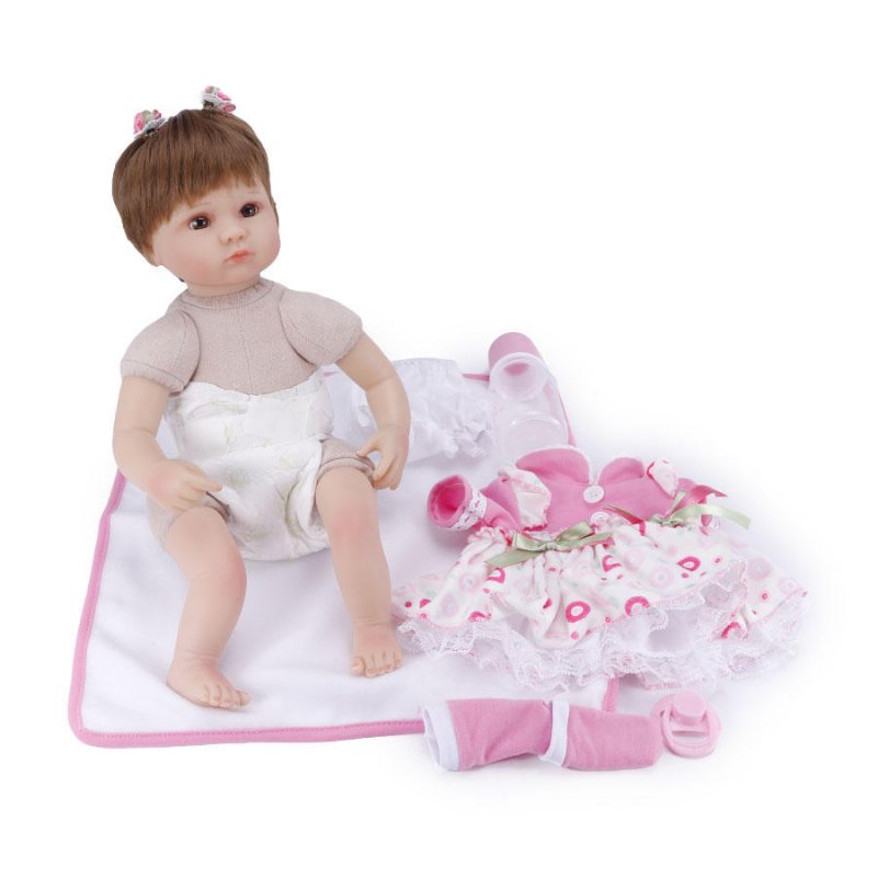 Npk 16 Tum 42 cm Reborn Baby Two Pigtail Mjuk Silikondocka Handgjorda Verklighetstrogna Girl Dolls
