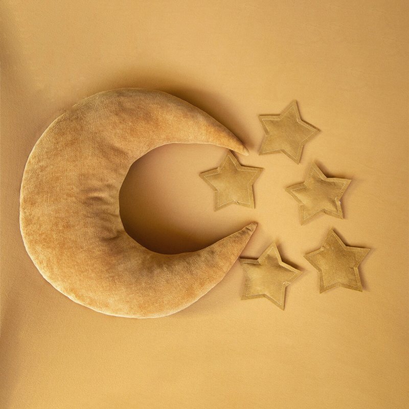 Nyfödd Fotografering Rekvisita Månformade Kuddar Med Stjärnor Fullmåne Baby Tillbehör Posing Kreativ