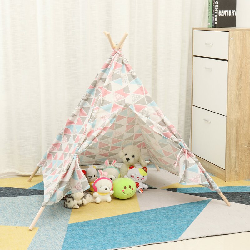 Stort Tipi-tält Barn Bomull Canvas Lek House Boy Girls Wigwam