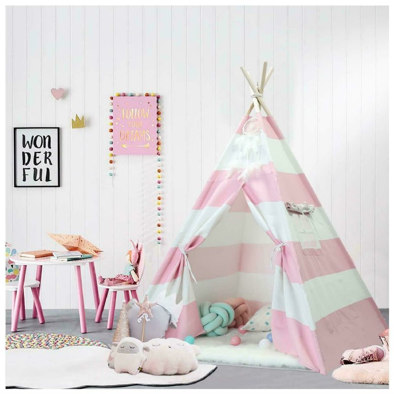 Stort Tipi-tält Barn Bomull Canvas Lek House Boy Girls Wigwam