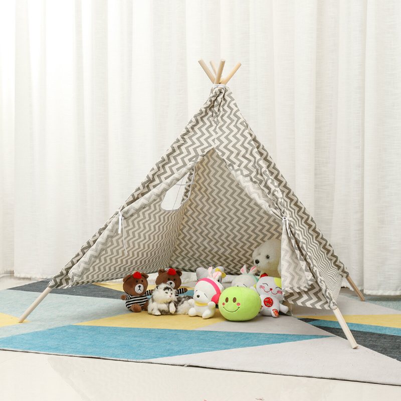 Stort Tipi-tält Barn Bomull Canvas Lek House Boy Girls Wigwam