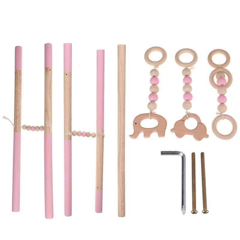 Trä Baby Gym Leksak Giftfri Ekologisk Lekställ Barnkammare Kul 3 Hängande Mobil Träställ Rumsdekoration