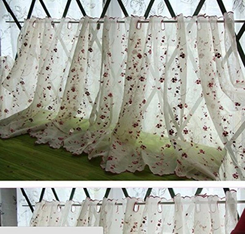 Broderad Blommig Halvblank Gardin Coffee Shop Köksgardin1 Panel